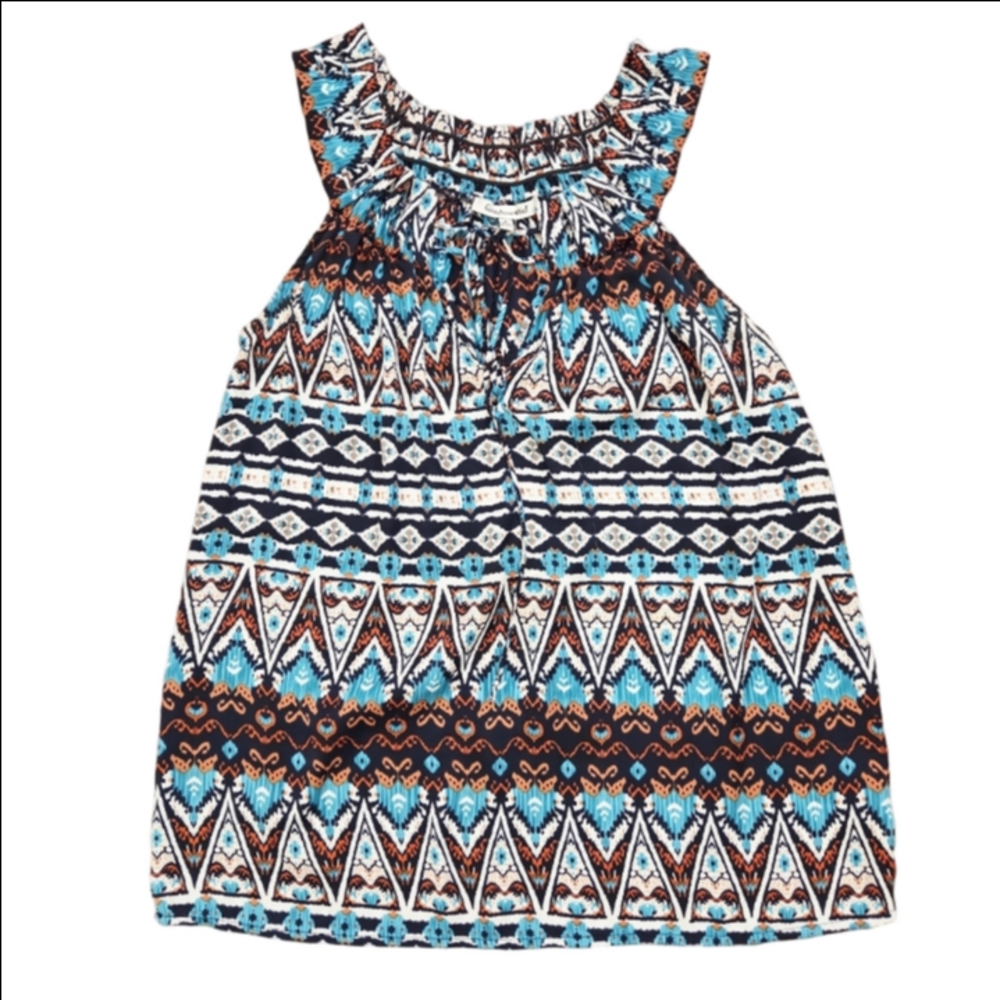Quintessential Sleeveless Tie Neck Geometric Print Top Size Small